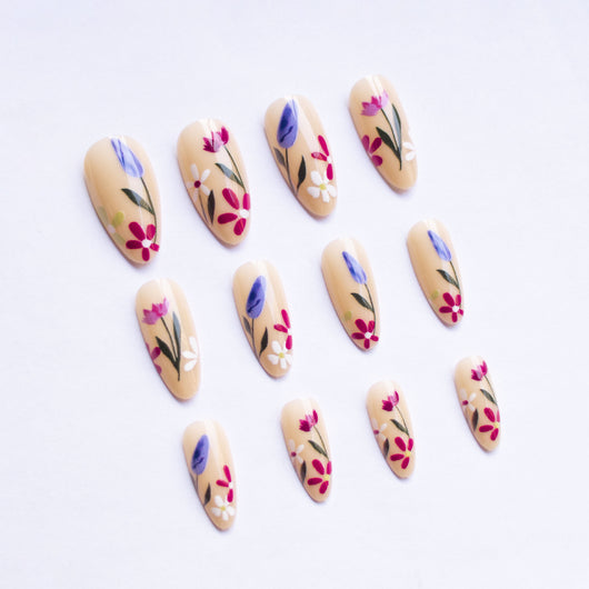 Uñas Postizas Floreadas Removibles Forma Almendra - Image 8