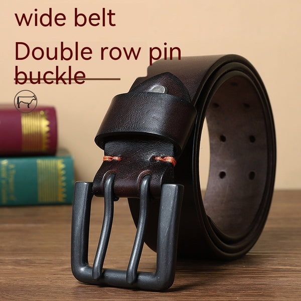 Cinturón Táctico de Cuero Genuino con Hebilla Doble para Hombre