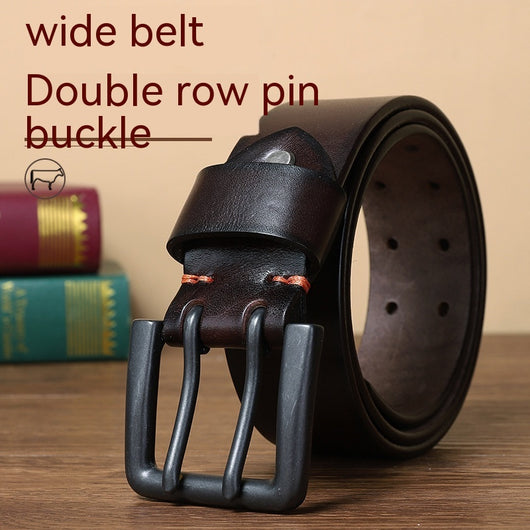 Cinturón Táctico de Cuero Genuino con Hebilla Doble para Hombre