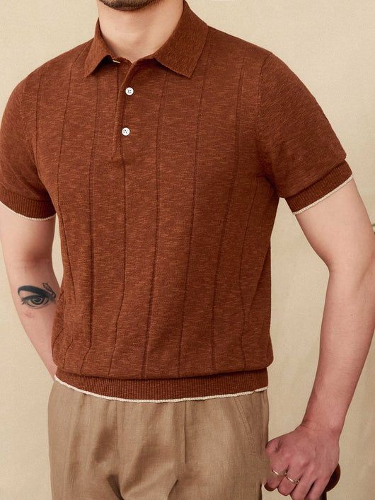 Polo Tejido Hombre Mezcla Lino Algodón con Solapa - Image 14