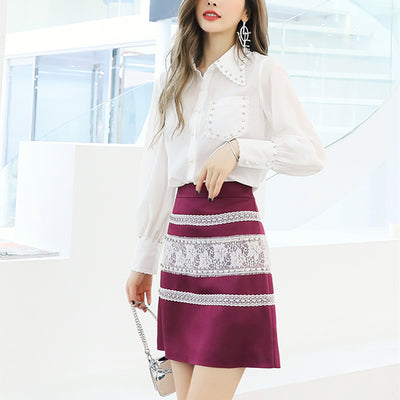 Conjunto Elegante de Blusa y Falda con Detalles de Diamantes - Image 3