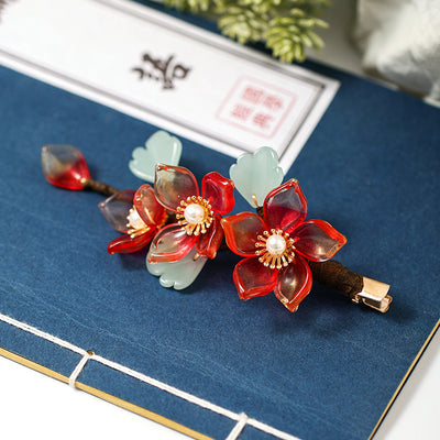 Horquilla de Flor de Cristal Antigua Roja para Traje Hanfu - Image 10