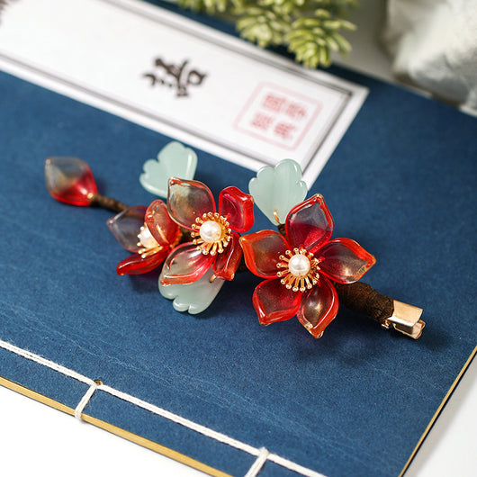 Horquilla de Flor de Cristal Antigua Roja para Traje Hanfu - Image 10