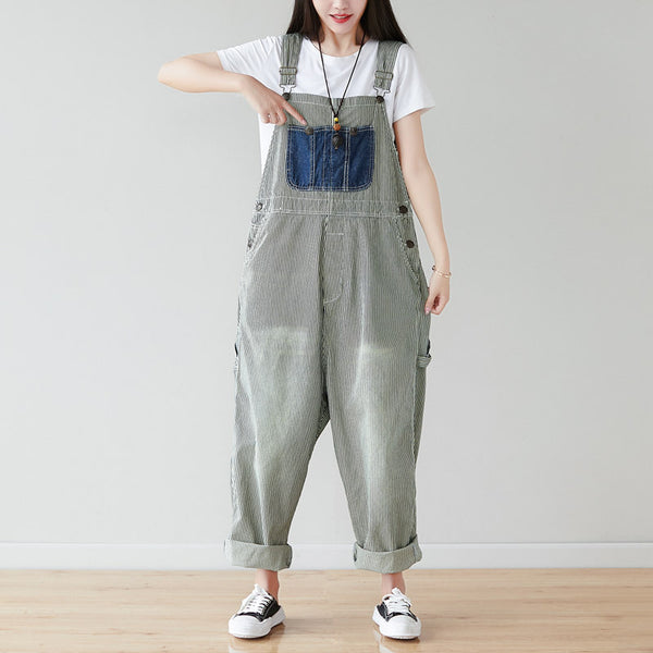 Overol Rayado Talla Grande para Mujer - Estilo Coreano Moderno