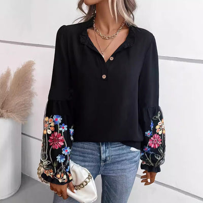 Blusa Larga de Mujer Estilo Europeo y Americano con Cuello en V para Verano - Image 3