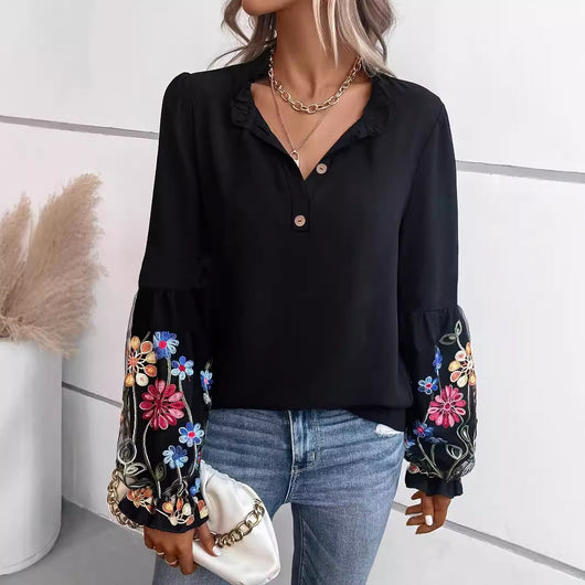 Blusa Larga de Mujer Estilo Europeo y Americano con Cuello en V para Verano - Image 3
