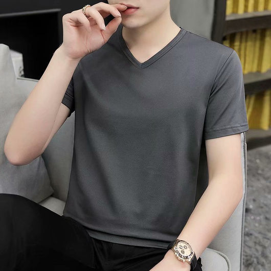 Camiseta Blanca Slim Fit Cuello V Manga Corta para Hombre - Básico Versátil de Verano - Image 8