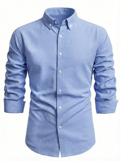 Camisa Casual de Manga Larga en Colores Sólidos - Transpirable y Cómoda - Image 6