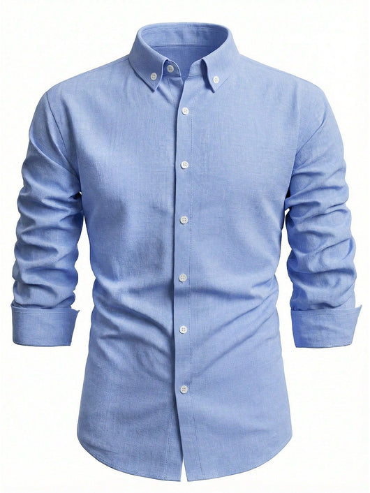 Camisa Casual de Manga Larga en Colores Sólidos - Transpirable y Cómoda - Image 6