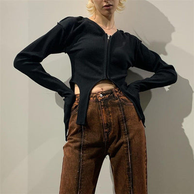 Chaqueta Crop Top Manga Larga Diseño Moderno para Otoño