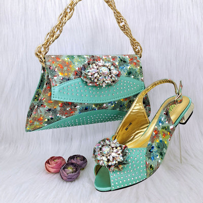 Conjunto de Zapatos y Bolso a Juego con Flores de Cristal Multicolor - Image 4