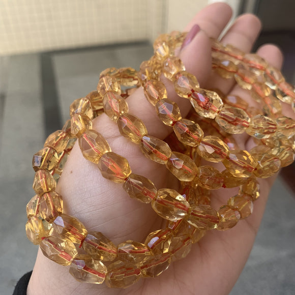 Pulsera de Cuarzo Citrino Facetado en Forma de Barril - Cristal Natural