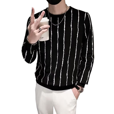 Suéter Ajustado a Rayas Cuello Redondo para Hombre - Image 6