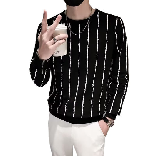 Suéter Ajustado a Rayas Cuello Redondo para Hombre - Image 6