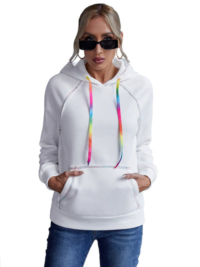 Sudadera Hoodie Suelta con Bloques de Color Arcoíris y Cintas - Image 21