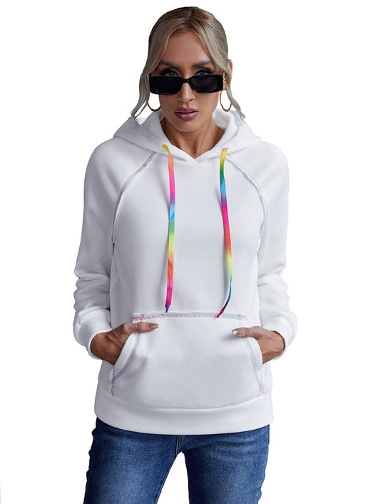 Sudadera Hoodie Suelta con Bloques de Color Arcoíris y Cintas - Image 21