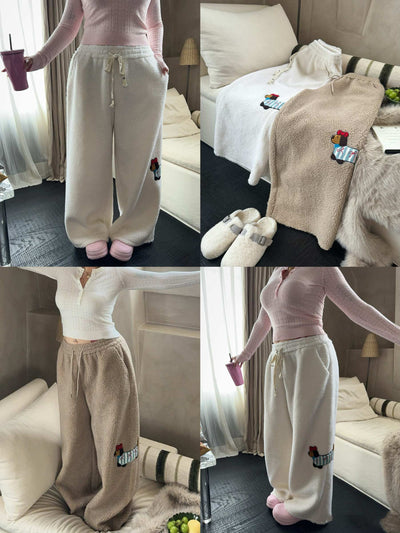 Pantalones Anchos de Lana Cordero con Bordado de Cachorro - Casual y Cómodo - Image 19
