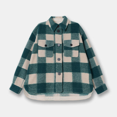 Abrigo de Lana a Cuadros Unisex con Cuello de Camisa - Diseño Holgado y Versátil - Image 8