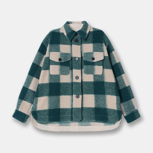 Abrigo de Lana a Cuadros Unisex con Cuello de Camisa - Diseño Holgado y Versátil - Image 8