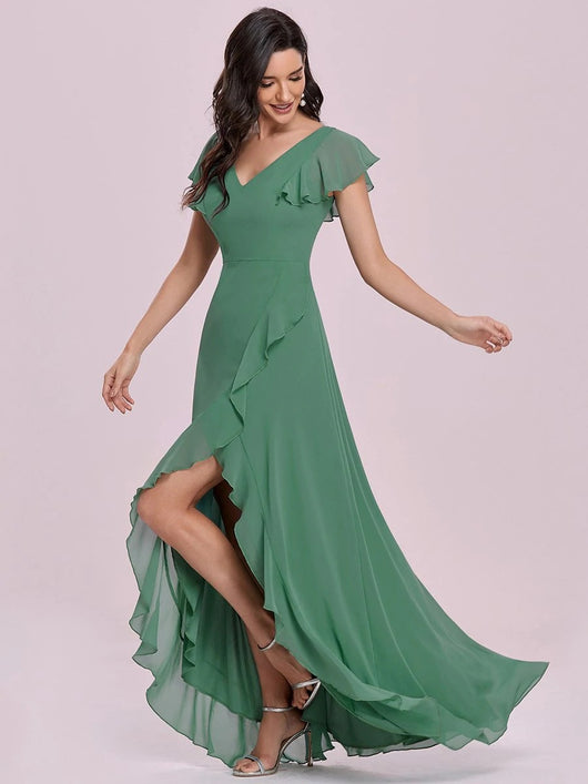 Falda Midi Envolvente Verde Cintura Alta con Abertura Interna