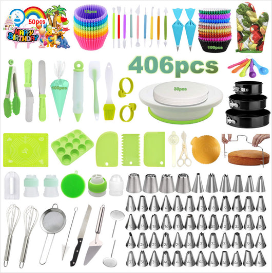 Set Completo de Decoración de Pasteles con Plato Giratorio, Boquillas Rusas y 406 Piezas - Image 9