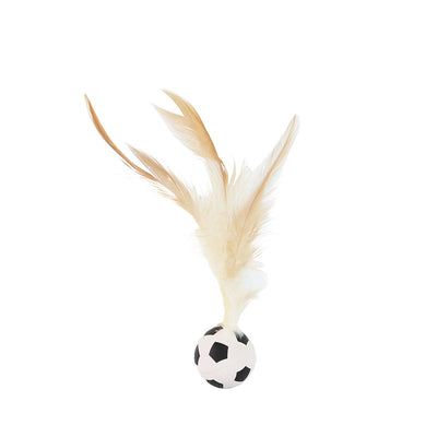 Three cat toys with pink balls and natural beige feathers, displayed on clear stands against a white background. - Image 2