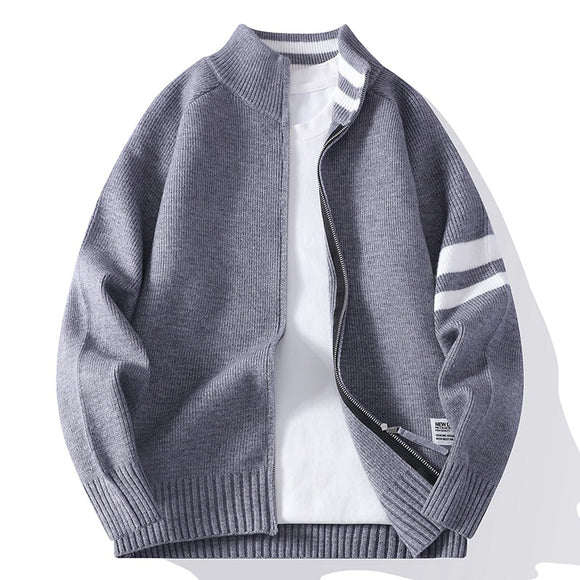 Men's Knit Thermal Jacket with Mock Neck and Long Sleeves
