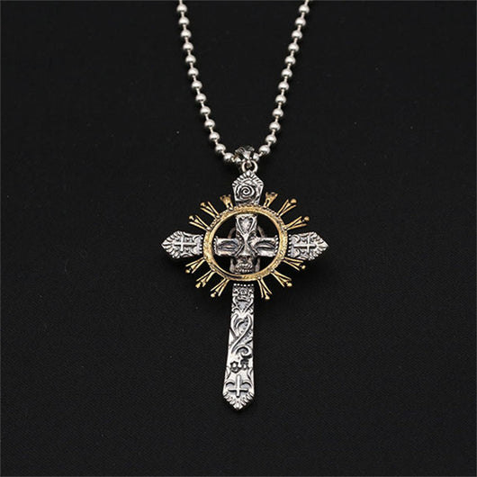 Dije Calavera Cruz de Plata Esterlina con Incrustaciones de Cobre Retro - Image 4