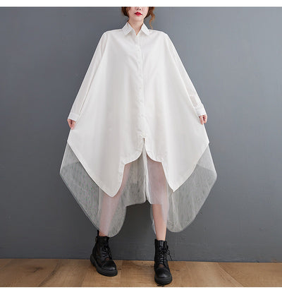 Vestido Camisero Holgado de Doble Capa con Malla Irregular - Image 29