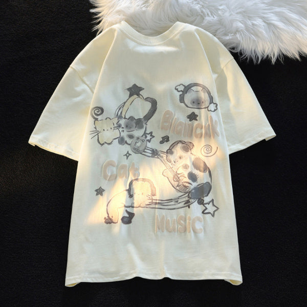 Camiseta Gato Graffiti 300g Algodón Xinjiang Premium
