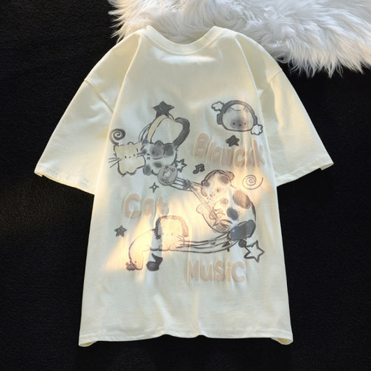 Camiseta Gato Graffiti 300g Algodón Xinjiang Premium