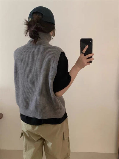 Chaleco Cardigan Cuello Alto con Doble Cierre en Punto - Image 12