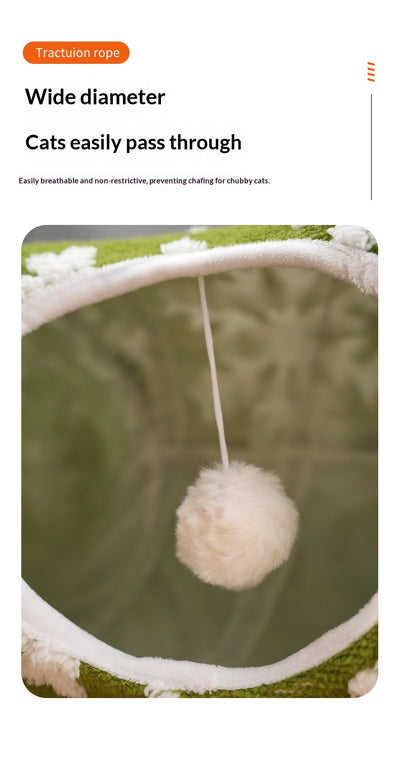 Cama Túnel Navideño para Mascotas con Diseño de Copos de Nieve Verde - Image 12