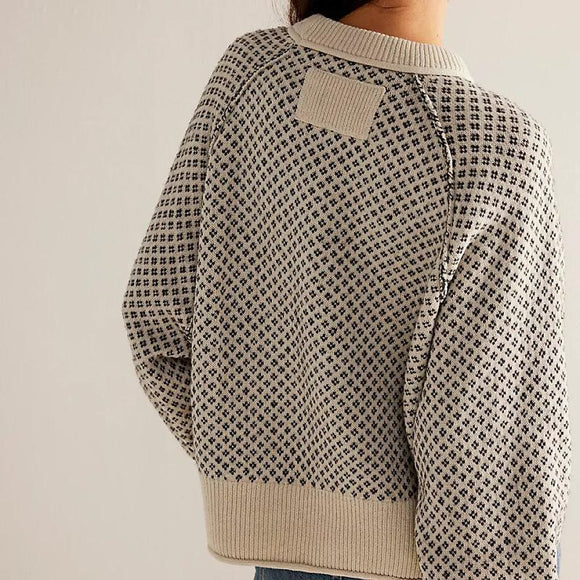 Suéter Tejido Jacquard Cuello Redondo para Otoño e Invierno