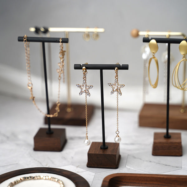 Organizador de Joyas en Madera y Cobre - Exhibidor de Collares y Aretes