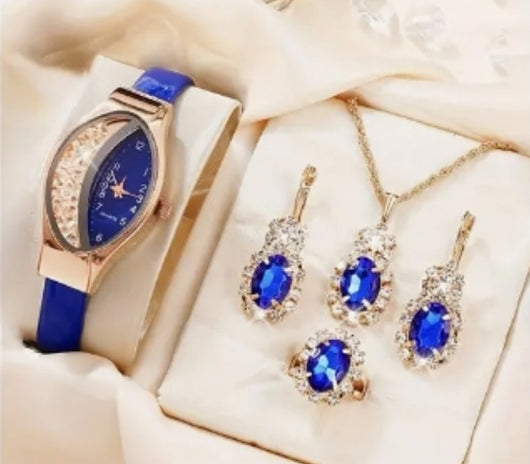Juego de 4 Piezas: Reloj de Cuarzo Elegante con Cinturón de Diamantes para Mujer - Image 9