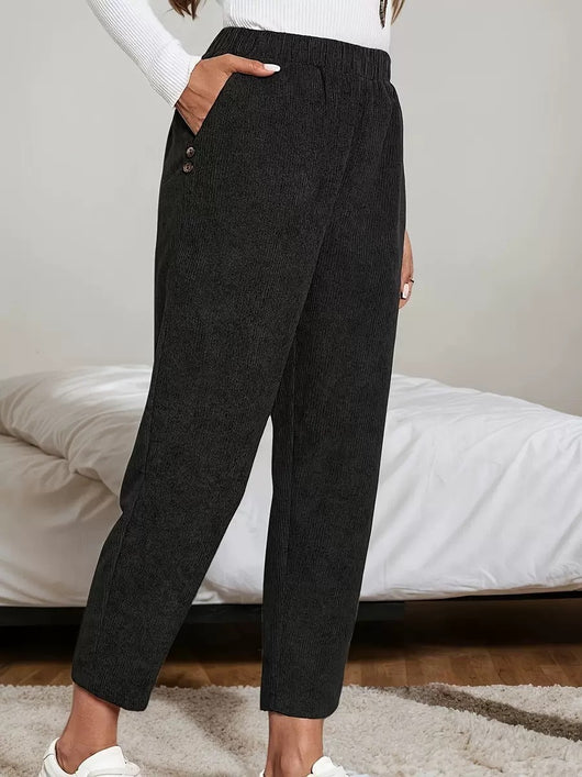 Pantalones Rectos de Cintura Alta con Bolsillos en Pana - Image 5