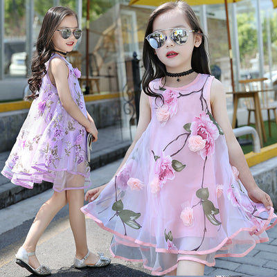Vestido de Playa Infantil Estampado Floral con Efecto Gasa