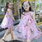 Vestido de Playa Infantil Estampado Floral con Efecto Gasa