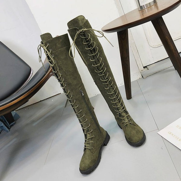 Botas Altas Cordones Planas para Mujer