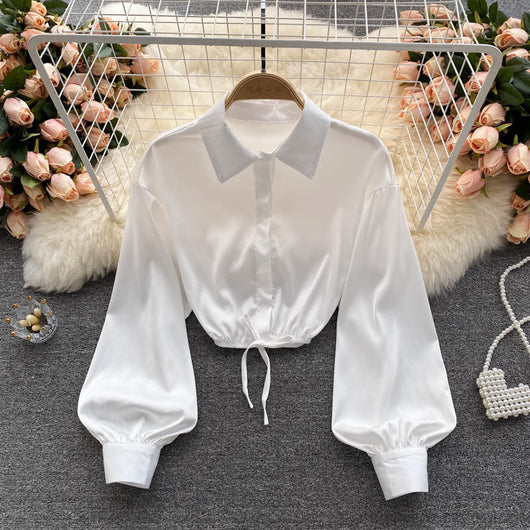Top Crop Satinado Ajustado Estilo Cocción Ligera para Mujer - Image 7