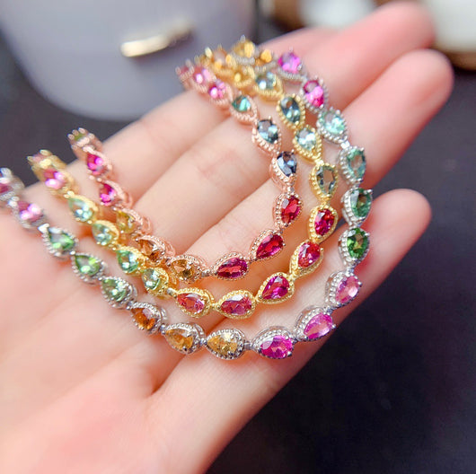 Pulsera de Turmalina Multicolor Natural para Mujer