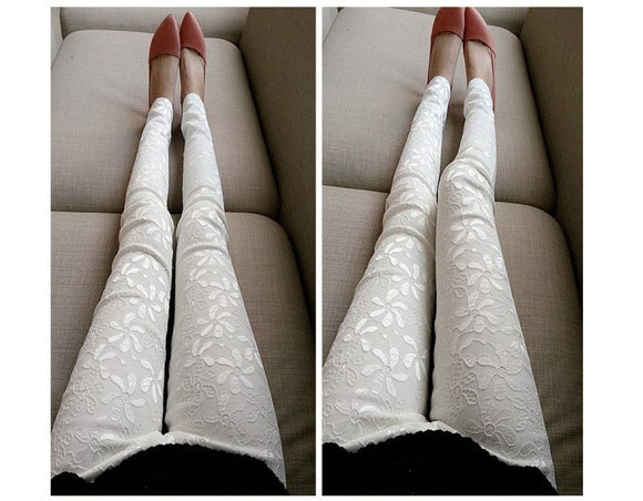 Pantalones Lápiz para Mujer con Detalles de Encaje