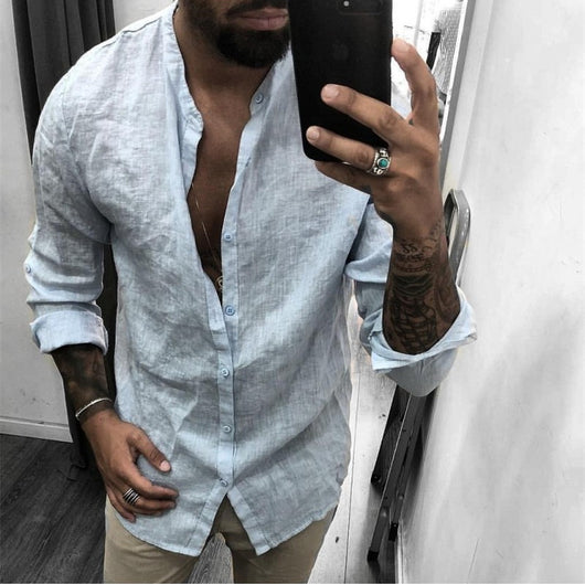 Camisa Casual de Algodón y Lino Transpirable para Hombre - Image 4