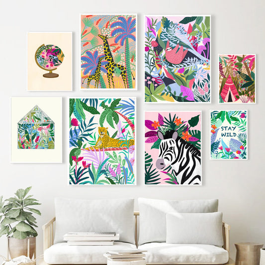 Cuadro de Lona Selva Tropical con Koala, Tigre, Leopardo y Flores
