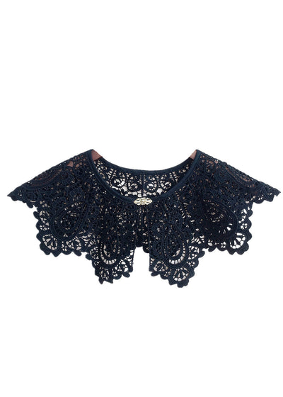 Chal Femenino con Cuello de Encaje Organza Bordado y Flores - Image 8