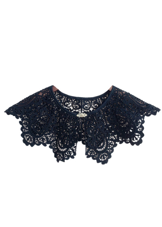 Chal Femenino con Cuello de Encaje Organza Bordado y Flores - Image 8