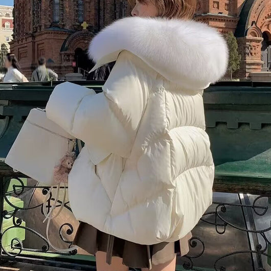 Abrigo Acolchado de Plumón con Cuello de Piel para Mujer - Chaqueta Corta Térmica Invierno - Image 15