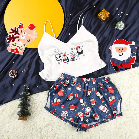 Pijama de Satén Femenino con Estampado de Seda y Tirantes - Image 4