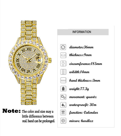 Reloj de Cuarzo para Mujer con Incrustaciones de Diamantes, Resistente al Agua y Esfera Luminosa - Image 9